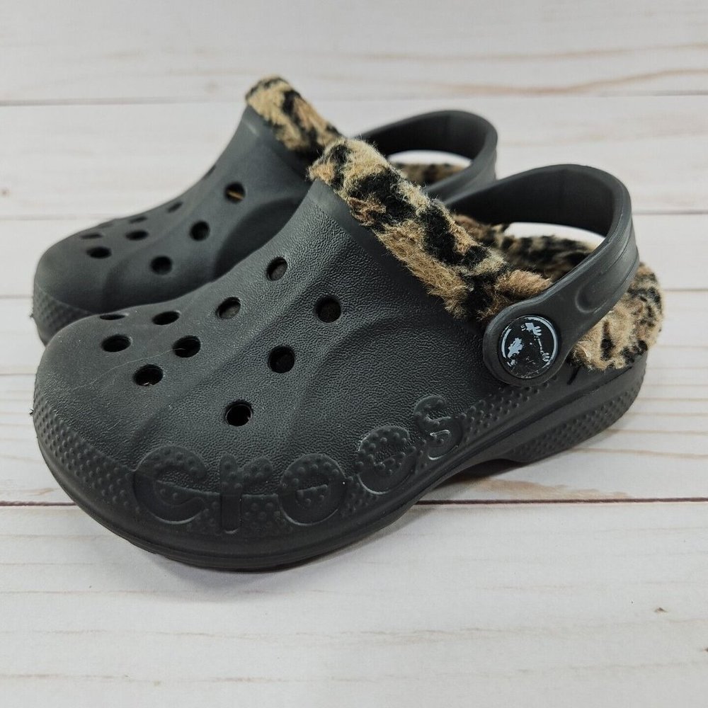 Crocs‎ Baya Clog Toddler C8 C9 Brown Leopard Lined Clog